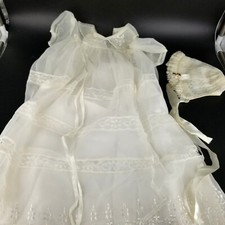 Vintage Baby Child Baptism Christening Dress Hat Cap Bonnet White Lace Ruffle