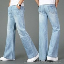 Men Bell Bottom Jeans 60s Retro Flared Denim Pants Retro Wide Leg Trouser Long