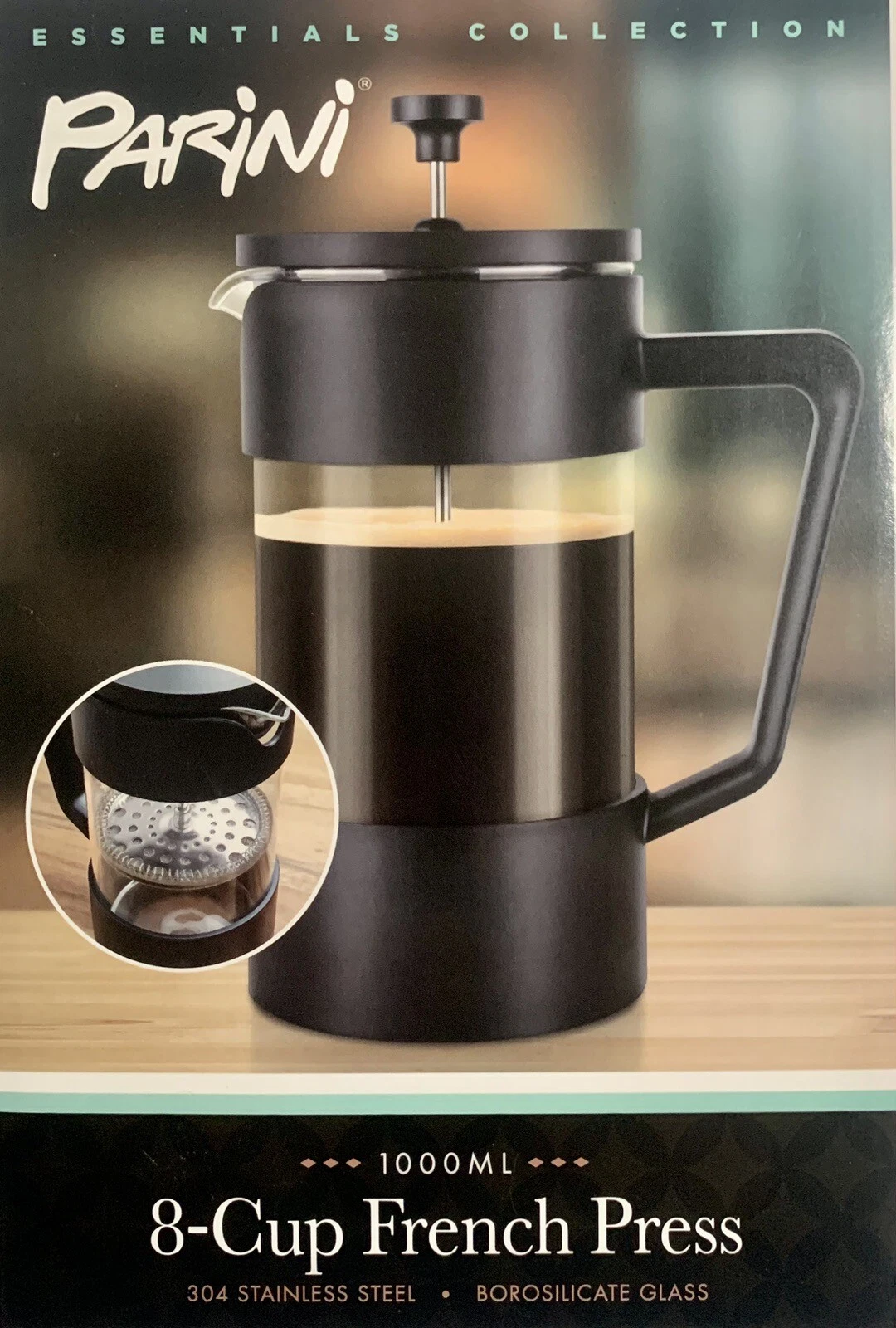 Parini 8-Cup French Press 1000 ML Coffee Tea Maker Stainless Steel Borosilicate