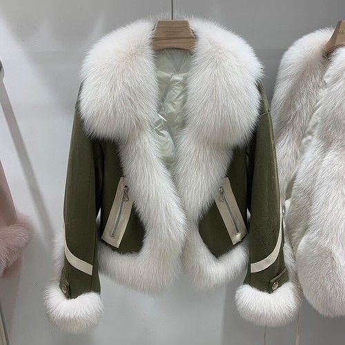 Mujeres Abrigos de Piel de Zorro Real Cálido Blanco Pato Revestimiento de Plumón Cálido Natural Chaquetas de Piel - Imagen 7 de 29
