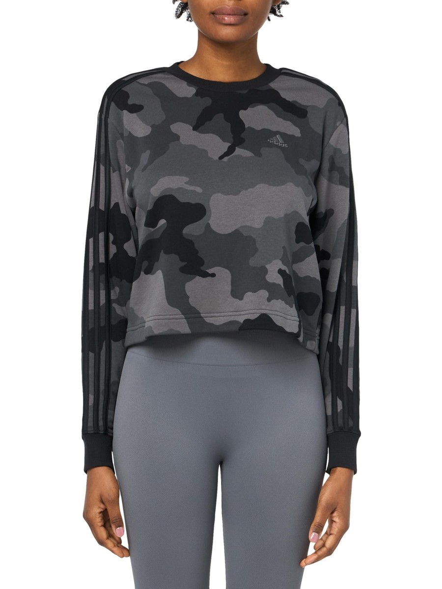 adidas Women's Plus Size Essentials Stripes Camouflage Sweatshirt, Black  11702