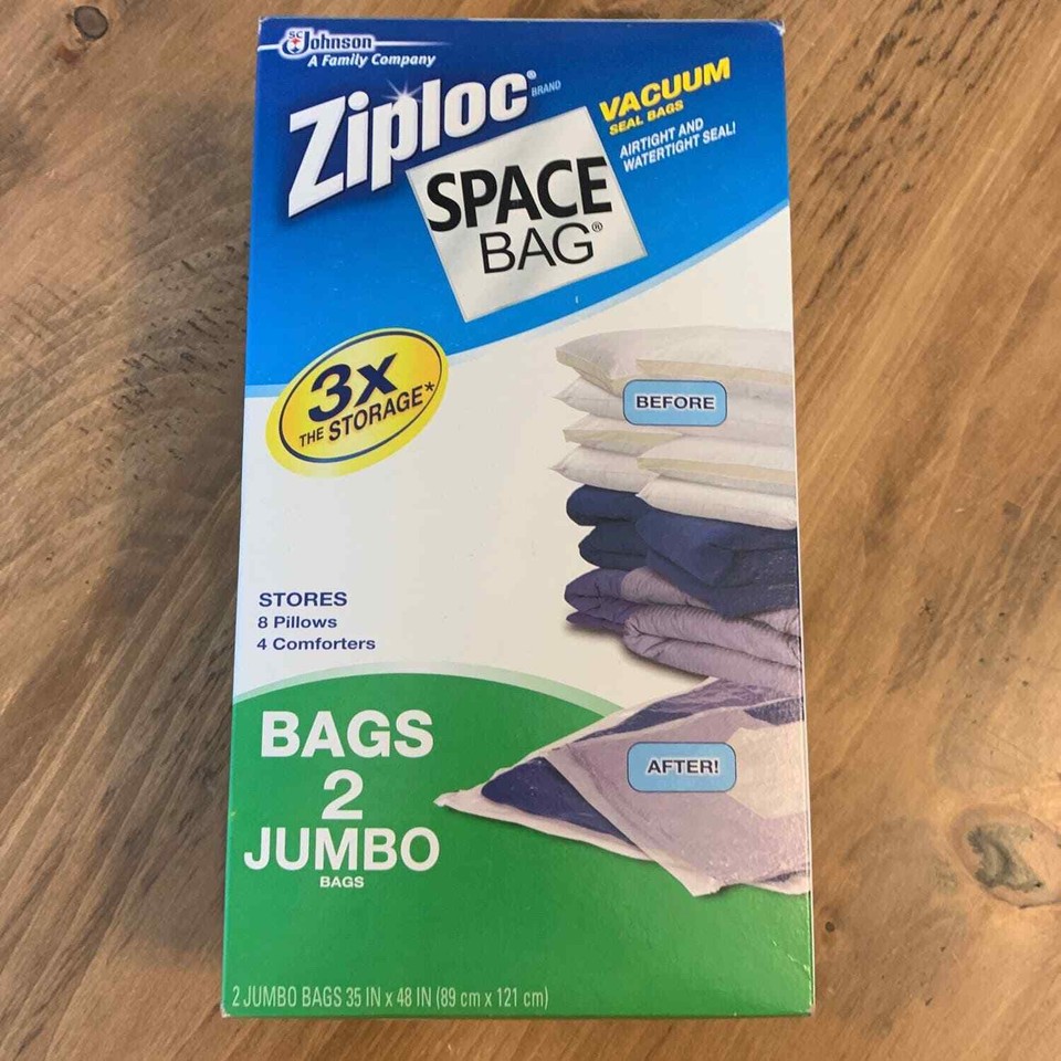 Ziploc Space Bags 2 Jumbo Flats Vacuum Seal Waterproof Reusable 35 x 48in eBay