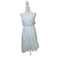 Lungo L'arno Dress Womens Medium Ruffle Hem Cotton Eyelet Midi Sun Cottagecore