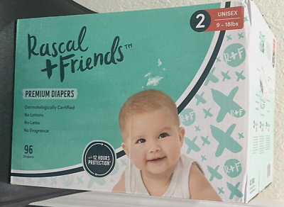 Rascal + Friends Premium Diapers Size 2, 96 Count/NEW