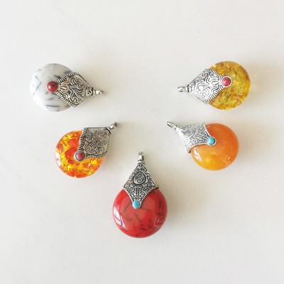 Tibetan Pendant Stone Supplies Jewelry Making Focal Bead DIY Accessories
