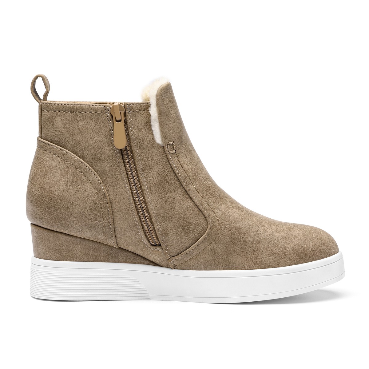 【Binary01】Milky suede shirring wedge boots ◆ Women Hidden Heel Platform Wedgie Ankle Boots Slip on High