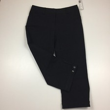  168 NWT ELIE TAHARI Black Adjustable Logo Button Hem Cropped Pant Womens sz 4
