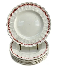 6 Copeland Spode Porcelain Scallop Rimmed Dessert Plates in Ivanhoe Rust, c1900