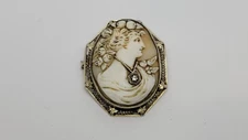Antique 14k Gold Shell & Diamond Pendant