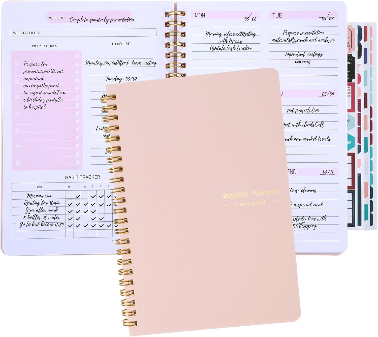 Undated Weekly Planner with Habit Tracker, 52 Weeks to Do List Notebook A5 Weekl