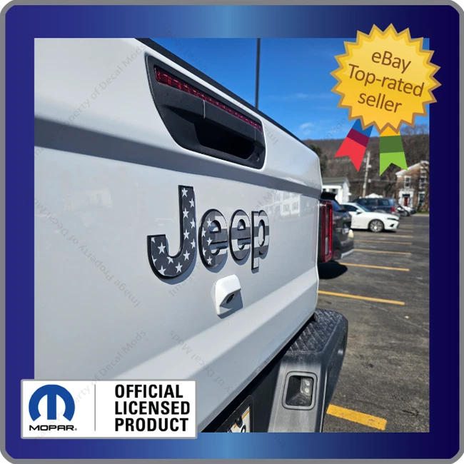 Jeep Gladiator Puerta Trasera Plana Superposición Letras Negro Blanco Bandera Americana EE. UU. FK2P3 Foto 2 de 2