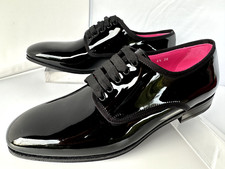 New Salvatore Ferragamo Men's Magic Shoes Size 9 E Black Tuxedo Patent Leather