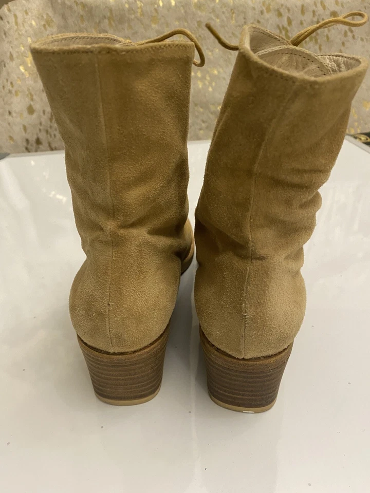 "Botas de colección Joan & David al tobillo marrón camel con cordones finas gamuza tacón 2"" combate 36" Foto 4 de 4