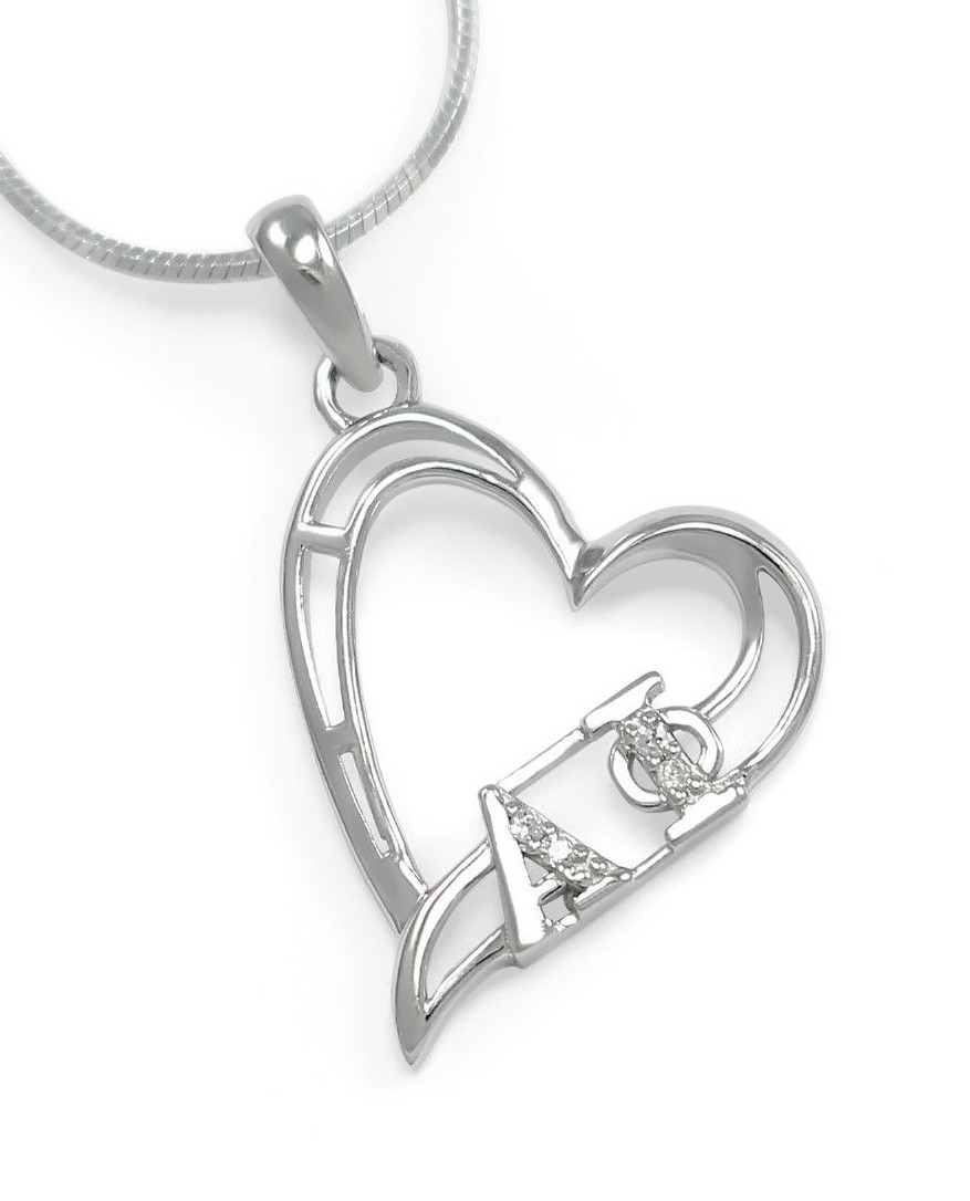 Pi Beta Phi Sorority Lavaliere Pendant - Sterling Silver With Cubic Zirconia, 20" Chain
