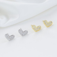 Sterling Silver Clear Crystal CZ Love Heart-Shaped Stud Earrings Allergy Free F1