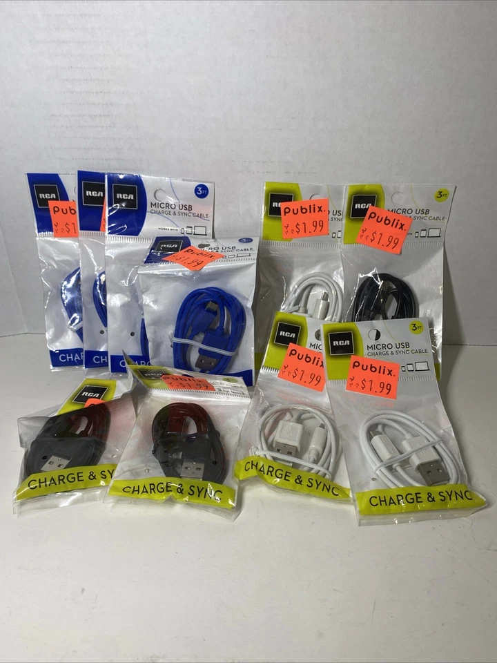 Лот из 10 подлинных оригинальных кабелей зарядки и синхронизации RCA 3 фута для устройств Micro USB - Изображение 2 из 4