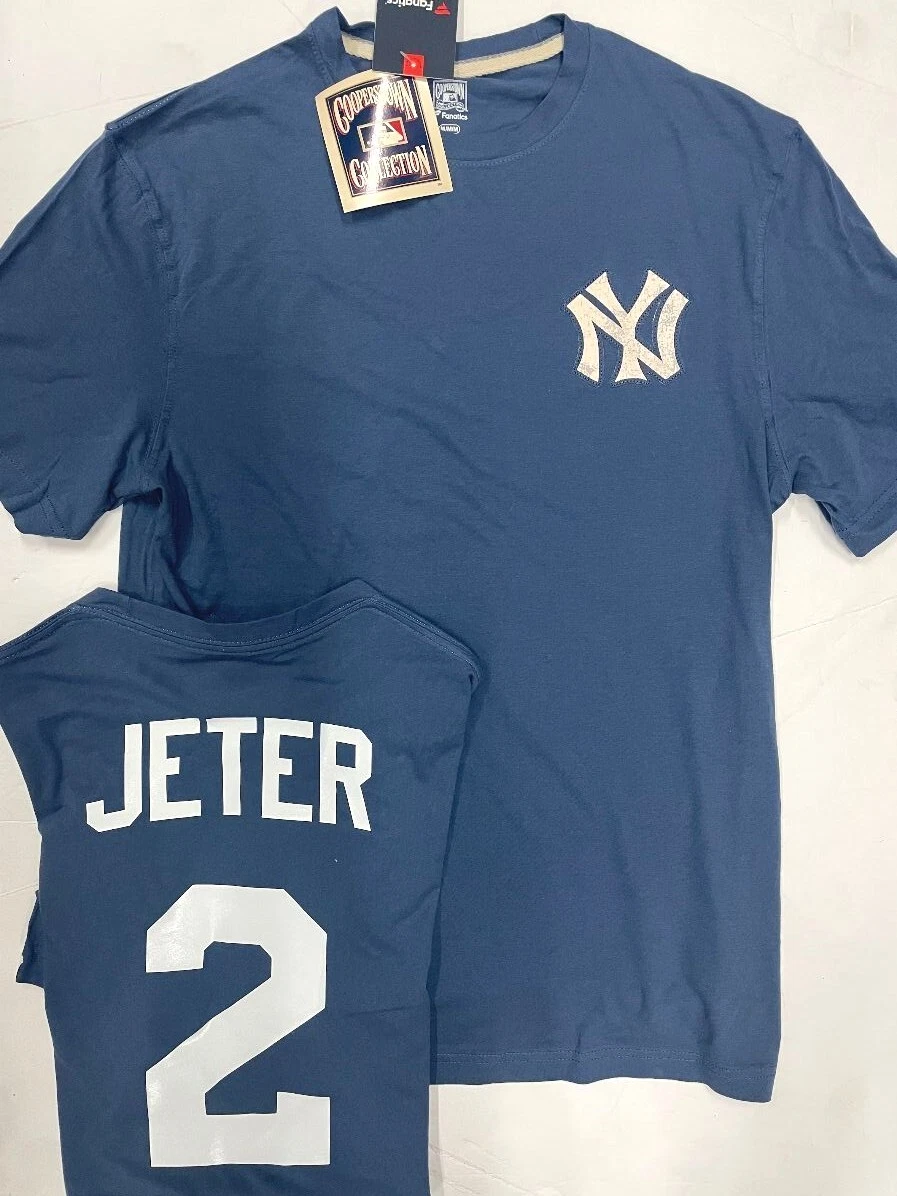 DEREK JETER COOPERSTOWN YANKEES MENS NAME AND NUMBER SHIRT JERSEY SEWN LOGO