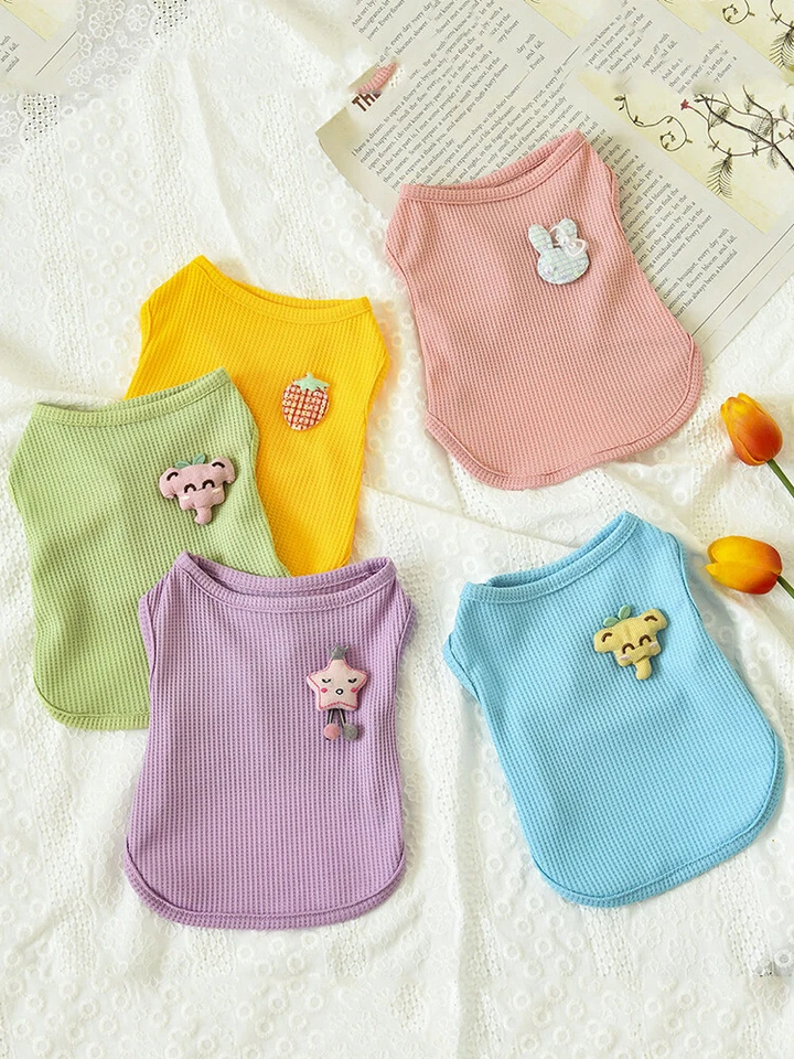 Pet Vest Cat Clothes Dog Shirt Puppy Pet Shirt Breathable Waffle Pattern ρ - Image 4 of 4