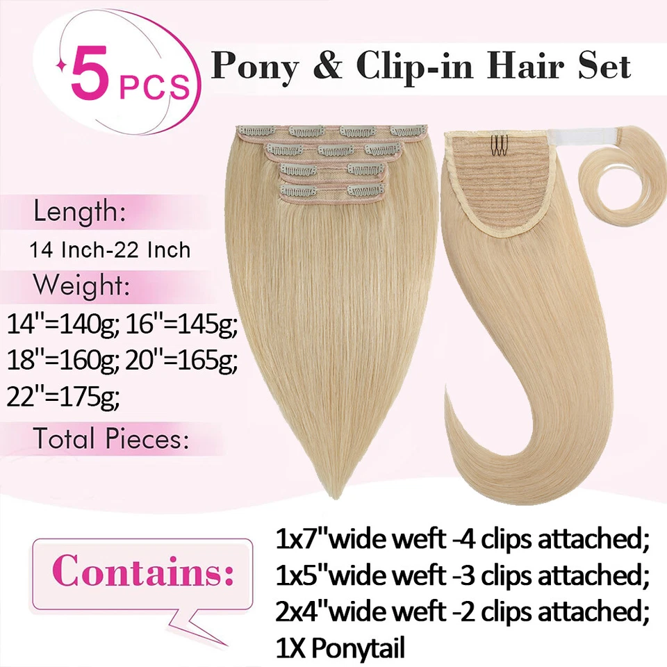 CLEARANCE Clip in 100% Remy Human Extensions Weft Half Up Half Down Ponytail SET - Image 4 of 4