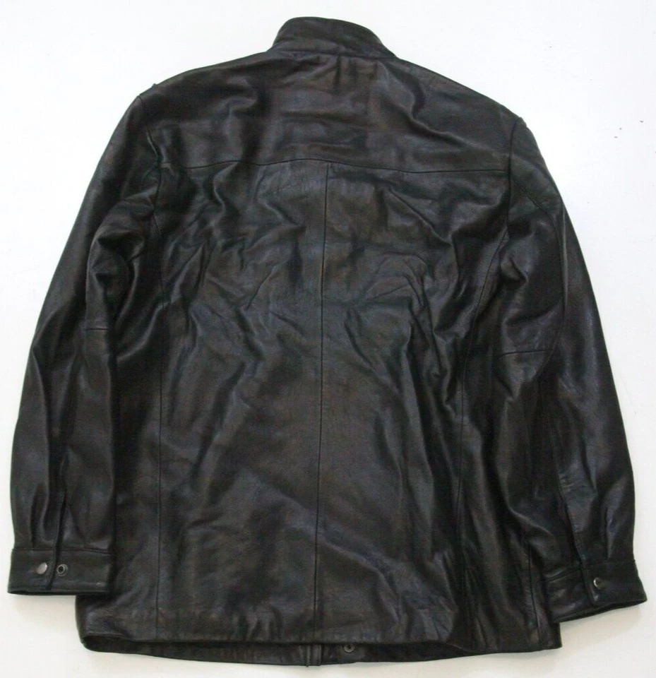 Kirkland Black Mans Leather Jacket Coat Button Up Long Sleeve Medium Lined FRB16 - Image 2 of 4