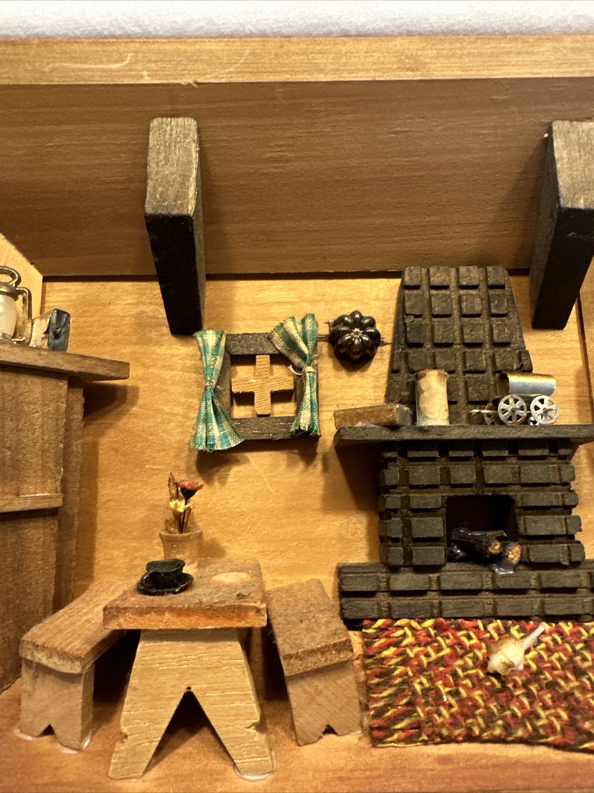 Vintage Wooden Wall Hanging Diorama Shadow Box 3D Kitchen Scene 11x8