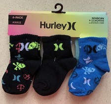 6 Hurley Ankle Socks 6-12 Months Baby Infant Toddler Boys Girls Pack Pairs NEW