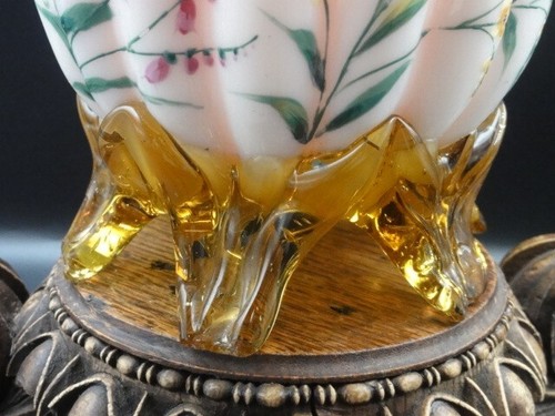Antique Victorian Harrach Hand Painted Enamel Floral Embossed Glass Basket Vase - Picture 18 of 22