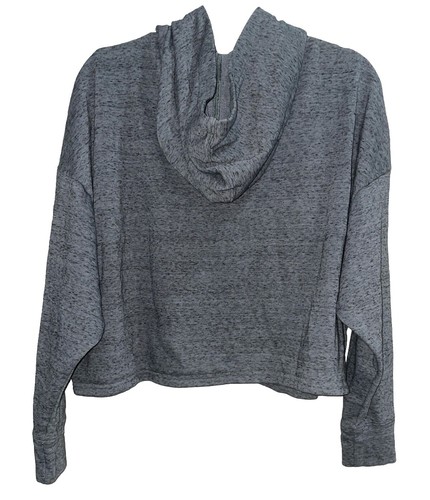 Under Armour Womens Crop Hoodie Sweatshirt MEDIUM Gray Tape Spell out Oversized - Picture 7 of 9