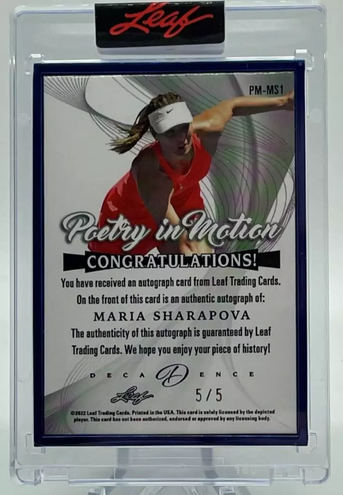2022 Leaf Decadence Multi-Sport MARIA SHARAPOVA Poetry Motion Blue Autograph 5/5