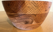 Carved Etched Wood Large 9" Serving Bowl Primitive India