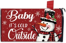 Christmas Snowman Red Mailbox Cover Magnetic Standard Size 20.5" X 18", Xmas Bab