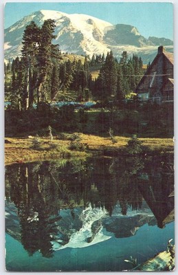 Vintage Mount Rainier Paradise Pool Reflection Postcard WA 1972