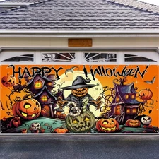 7x16 Ft Happy Halloween Garage Door Cover Indoor Outdoor Haunted House Decor New