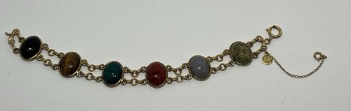 VTG Atlas CC Co. 12k GF Carved Scarab Cabochon Gemstone Bracelet Safety Chain 7” - Picture 10 of 19