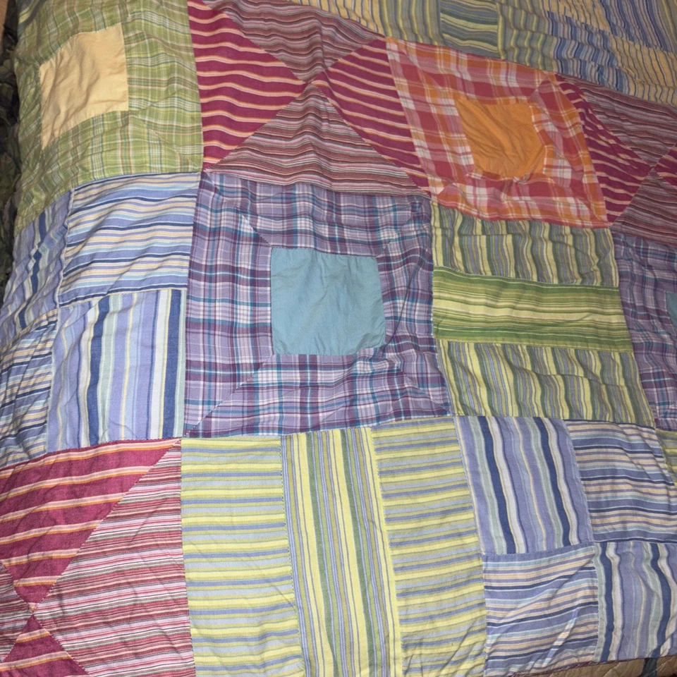 Preppy Madras Pink, Blue, Stripe, Plaid Patchwork Quilt 69x88 twin Bedding Y2K - Image 3 of 4