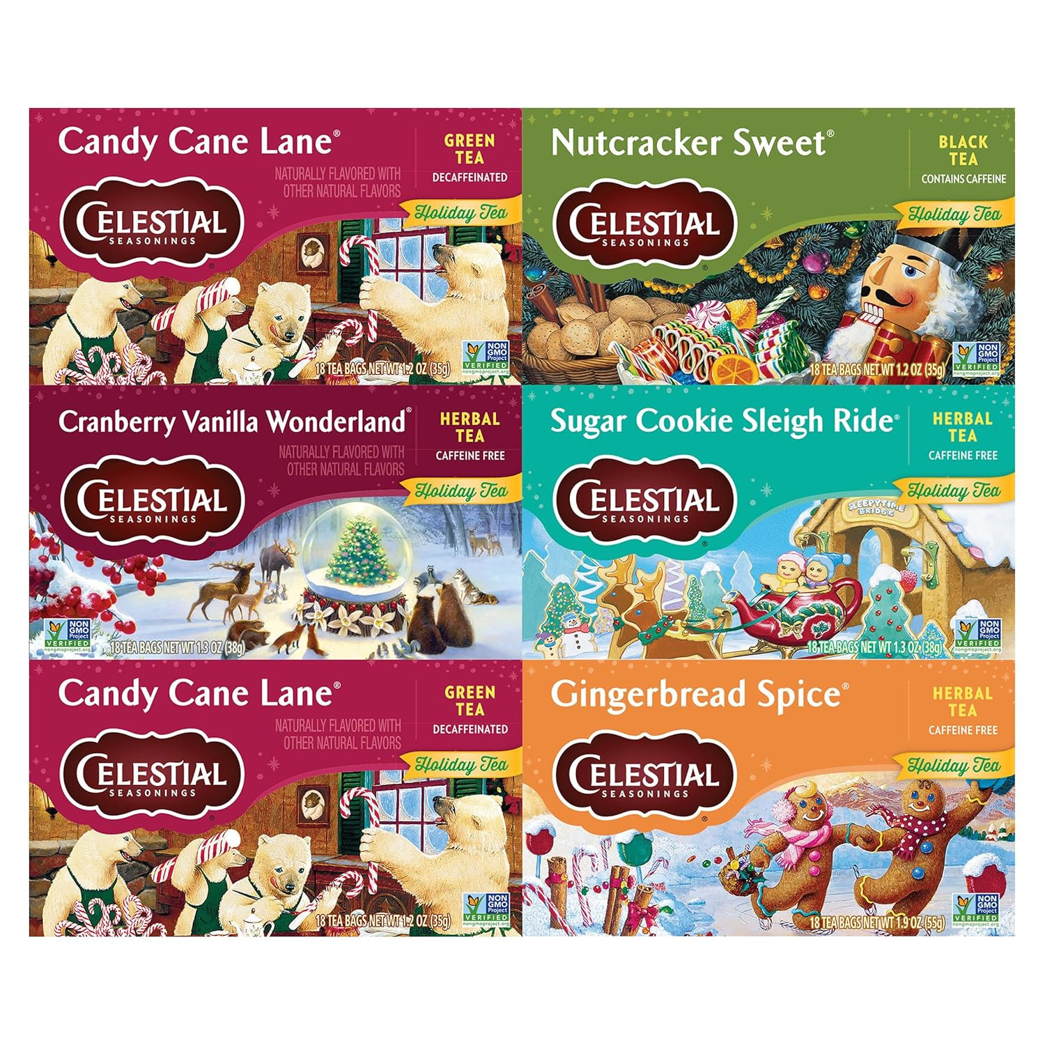 Celestial Seasonings Holiday Tea Sampler, Herbal Variety, 18 Ct (6 Pack)