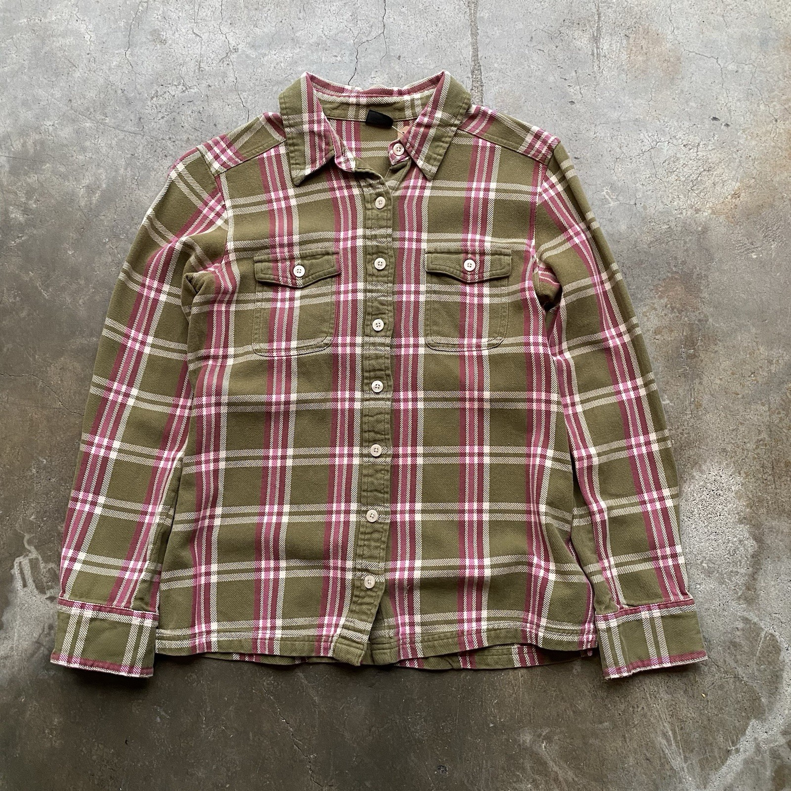 Patagonia Organic Cotton Plaid Flannel Shirt Women’s Small Green Pink