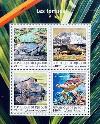 DJIBOUTI TURTLES STAMPS SHEET MNH 2018 HAWKSBILL SEA TURTLE REPTILE TORTOISE