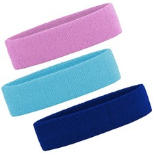 3 Pack Men  Women Sweatband Headband Terry Cloth Purple,Sky blue,Blue