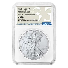 2021 $1 1-oz T1 American Silver Eagle NGC MS70 Final Production 35th
