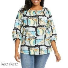 KAREN KANE On Holiday Beach Palm Summer Cotton Peasant Tunic Top 2X = 18W 20W