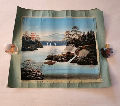 Vintage Japanese Silk Painting Mt Fuji Landscape Scene Signed 