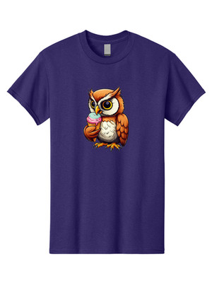 Owl-Eating-Ice-Cream-8 Mens Graphic Tee, 100% Cotton, Casual Summer Wear