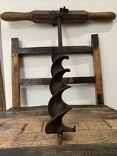 Antico P.S. & W. Co. Trapano a Coclea con Manico a T Pat. Attrezzo da fienile in legno 20 marzo 1888