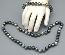 Vintage: tolle Multicolor Tahiti- Perlenkette/ Collier + passendes Armband 375er