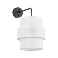Wandleuchte Wandlampe Schalter H: 33 Cm Pendelarm Stoff Metall Weiß Schwarz E27