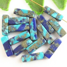 15Pcs 13x4mm Blue Sea Sediment Jasper Pyrite Oblong Pendant Bead fF39259