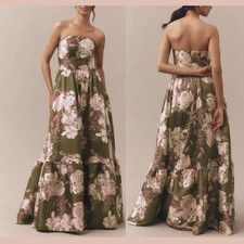 NWT MAC DUGGAL 8 11605 Brocade Strapless Bottom Ruffle Floral Gown J2398