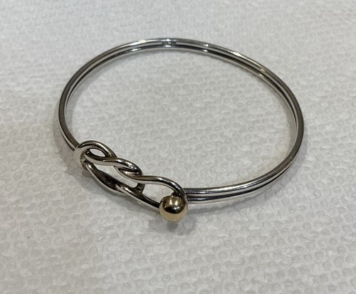 Fisherman's Knot Bracelet 925 Sterling Silver & 14k Gold Ball Size 6 1/2” - Picture 3 of 8
