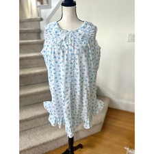 Vintage Blue  White Ditsy Floral Lace Collar Ruffle Nightgown